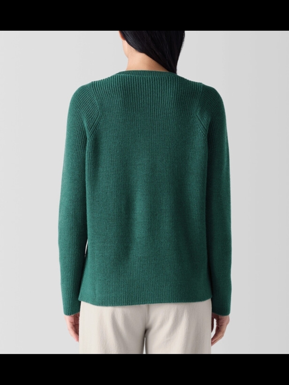 Eileen Fisher Forest Green Crewneck Ribbed Sweater - Picture 2 of 13